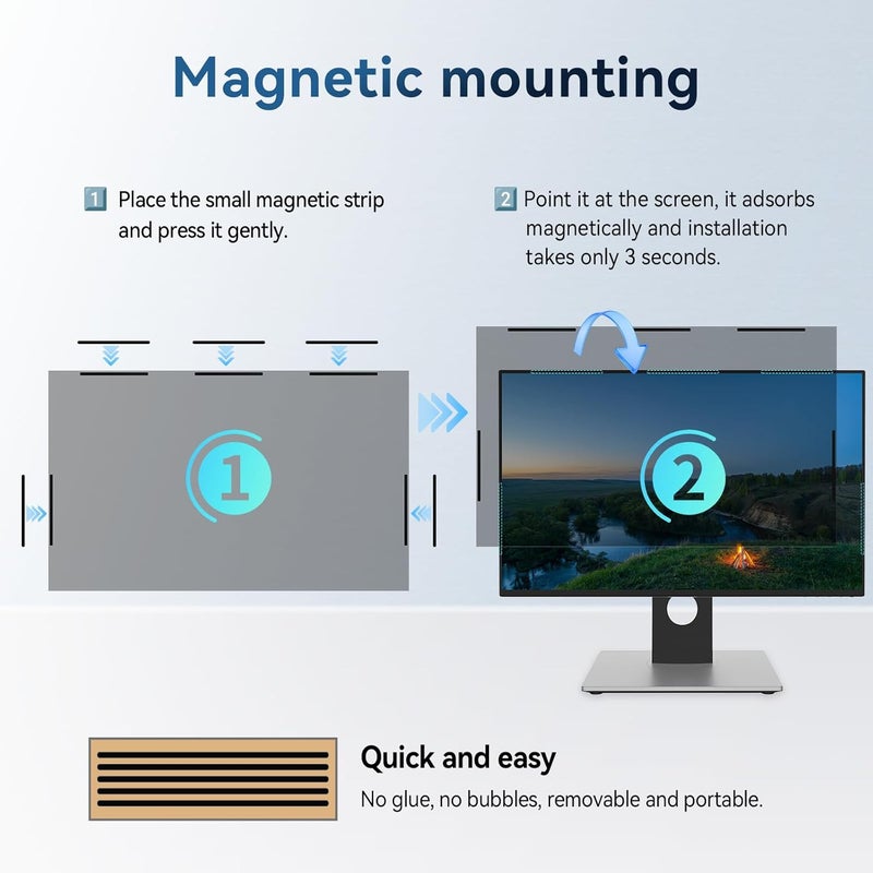 Protescreen [2-Pack] 24 Inch Magnetic Computer Privacy Screen Filter for 16:9 Widescreen Monitor, Removable Eye Protection Anti Glare Blue Light Filter Privacy Shield, Anti Spy Screen Protector Film 24 in - Image 4